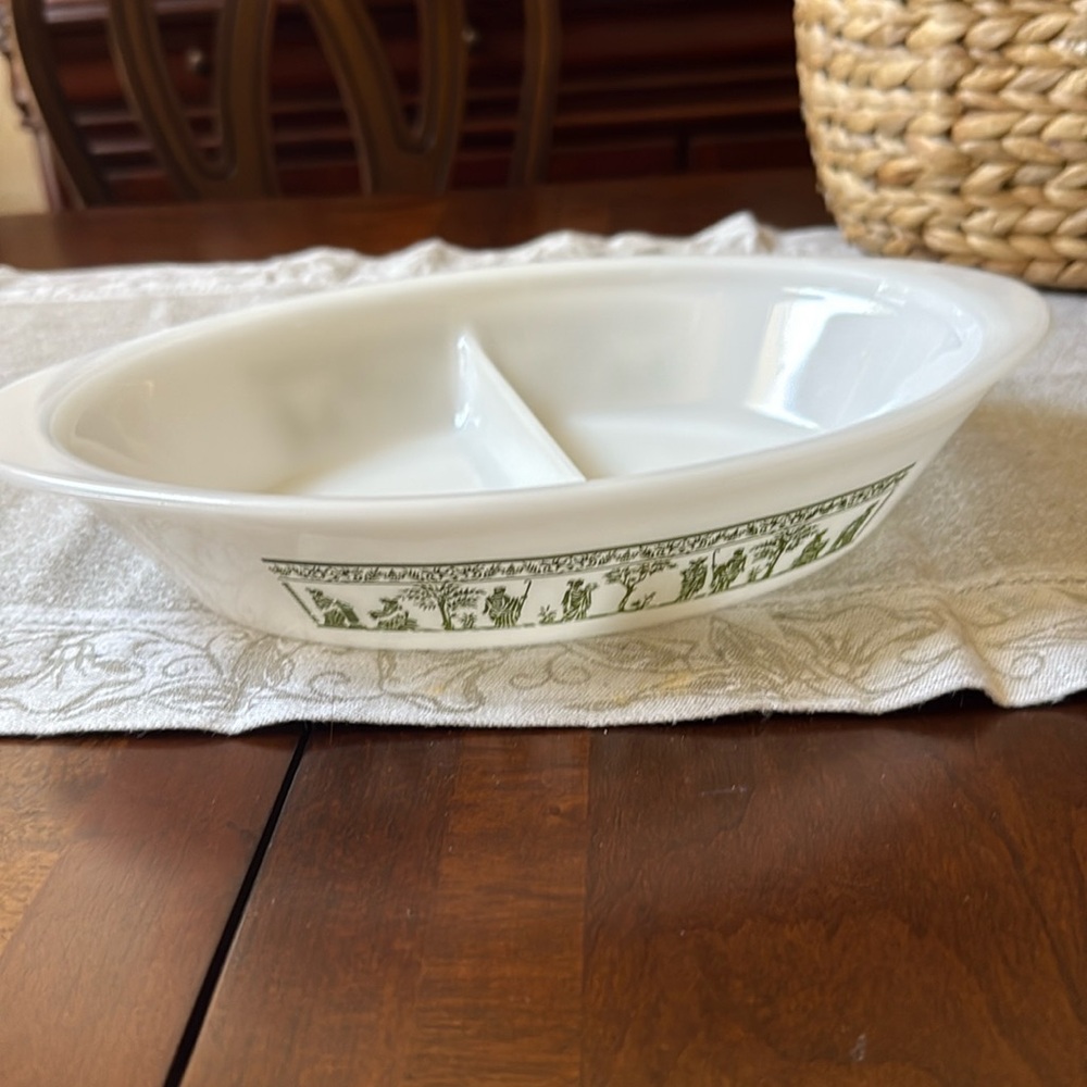 VTG 1960 Jeannette Glasbake Milk Glass Divided Serving Baking Casserole Dish